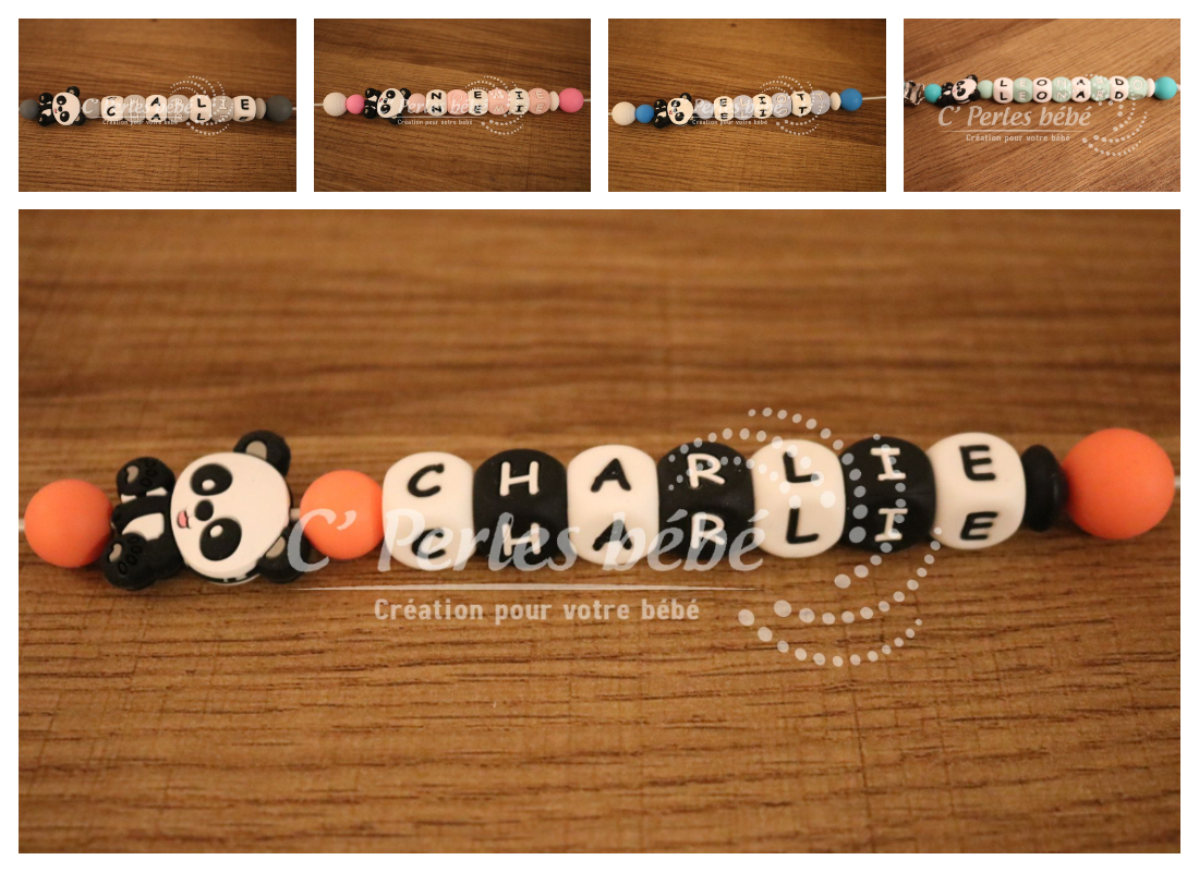 Attache tétine personnalisée panda Attache tétine personnalisée panda