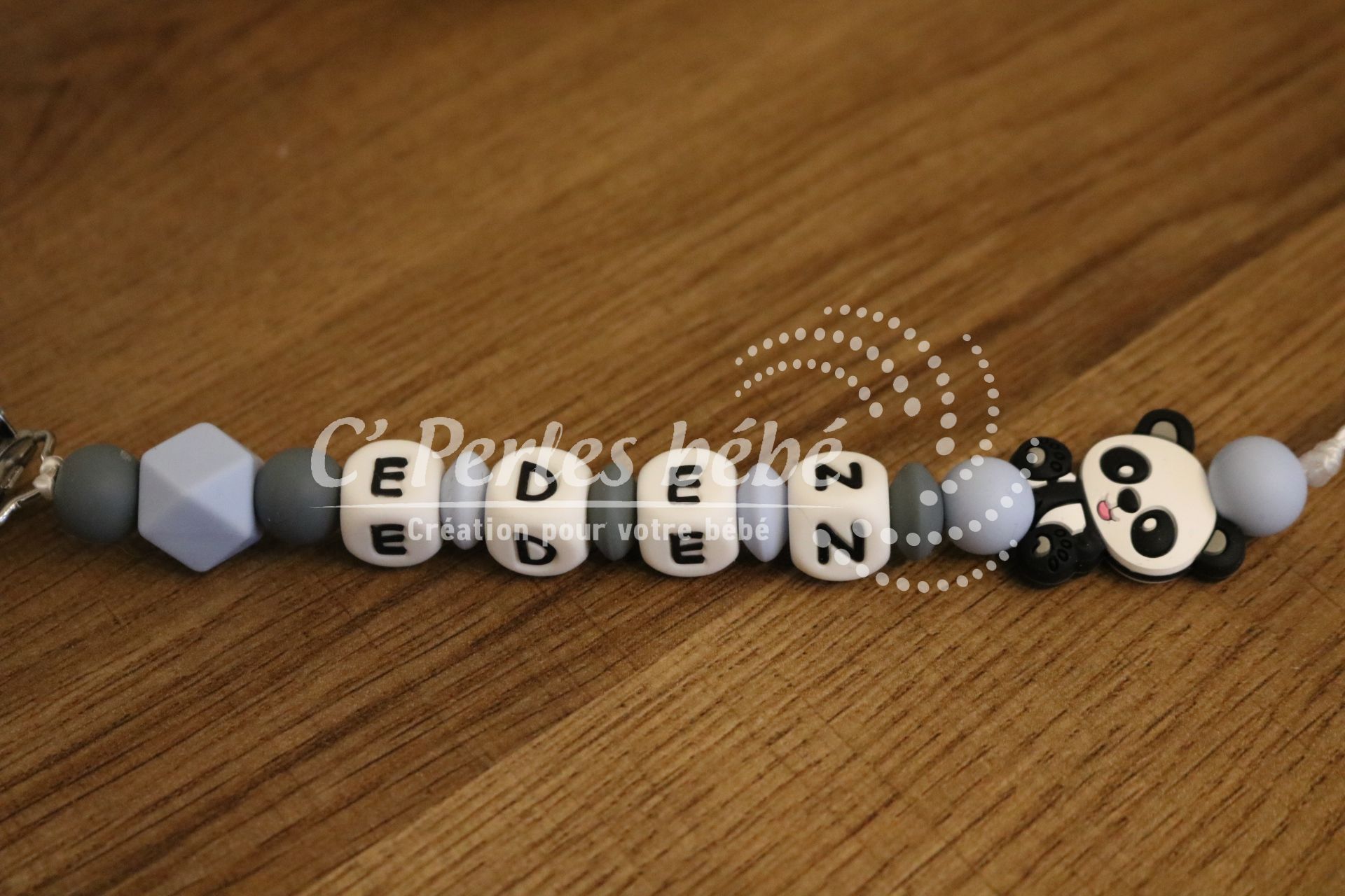 Attache doudou panda personnalisé