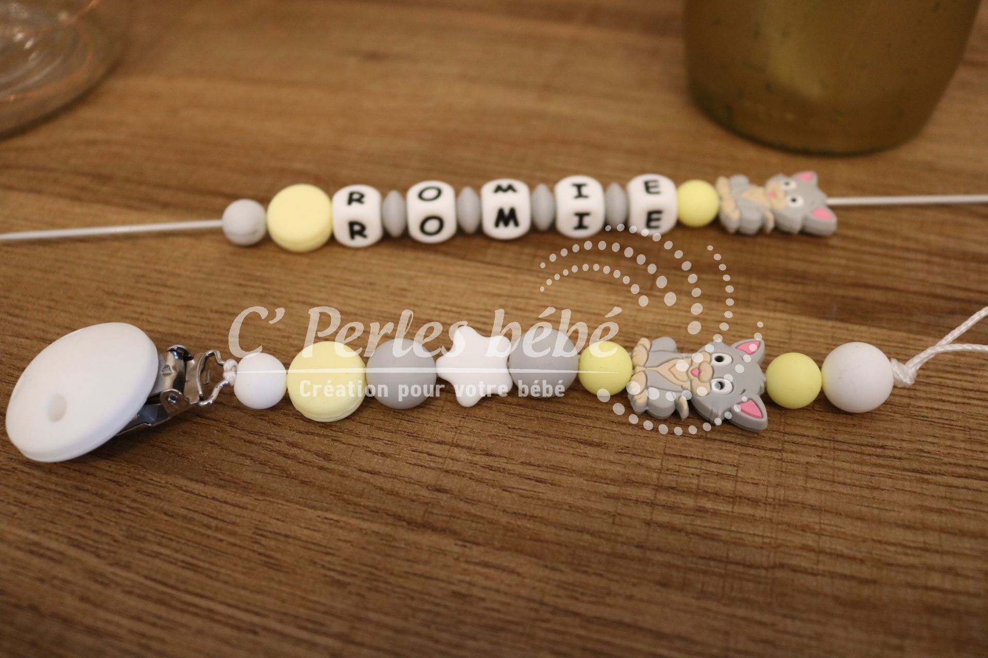 Attache tétine chat prénom