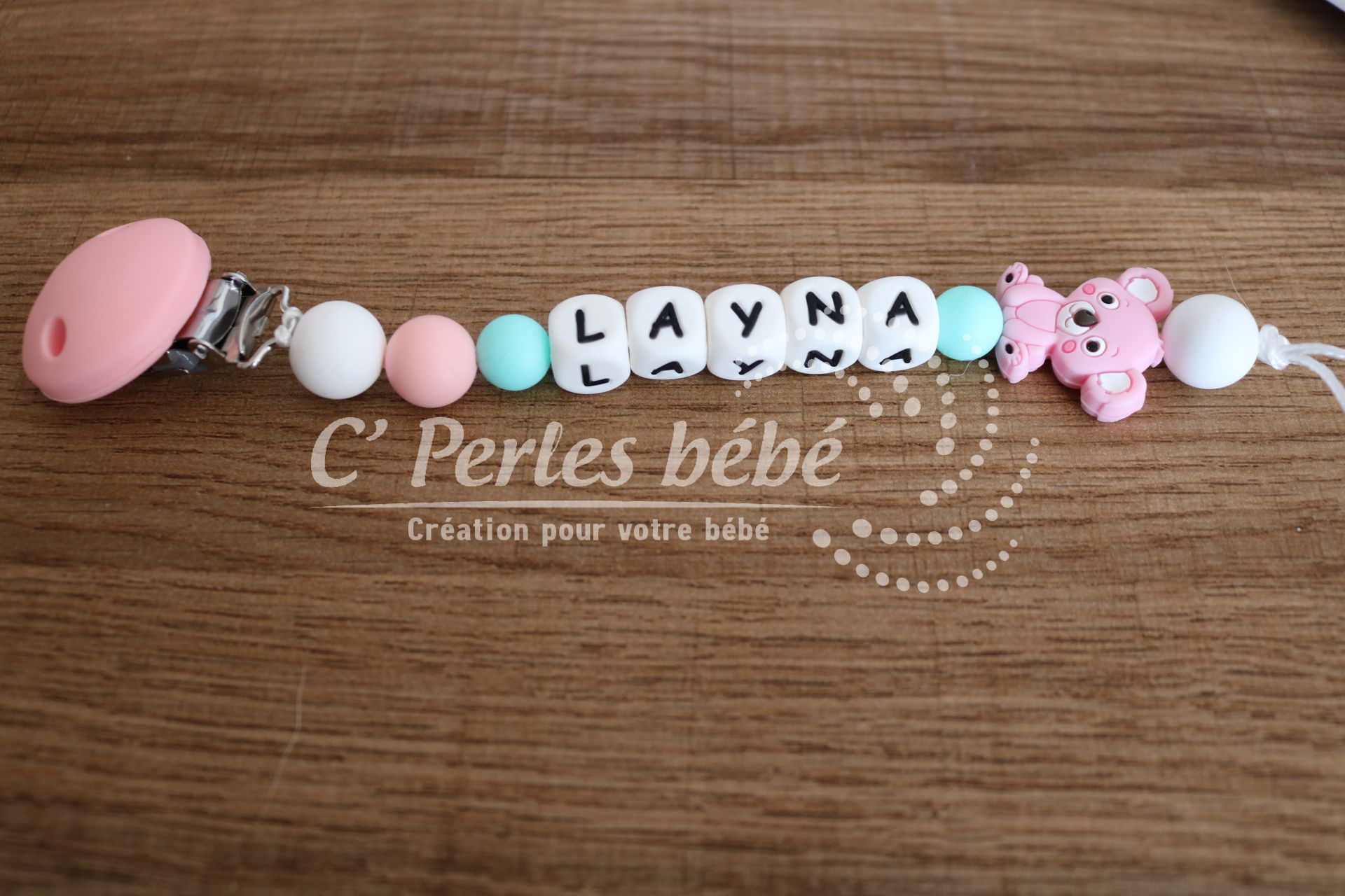 Attache tétine prénom koala