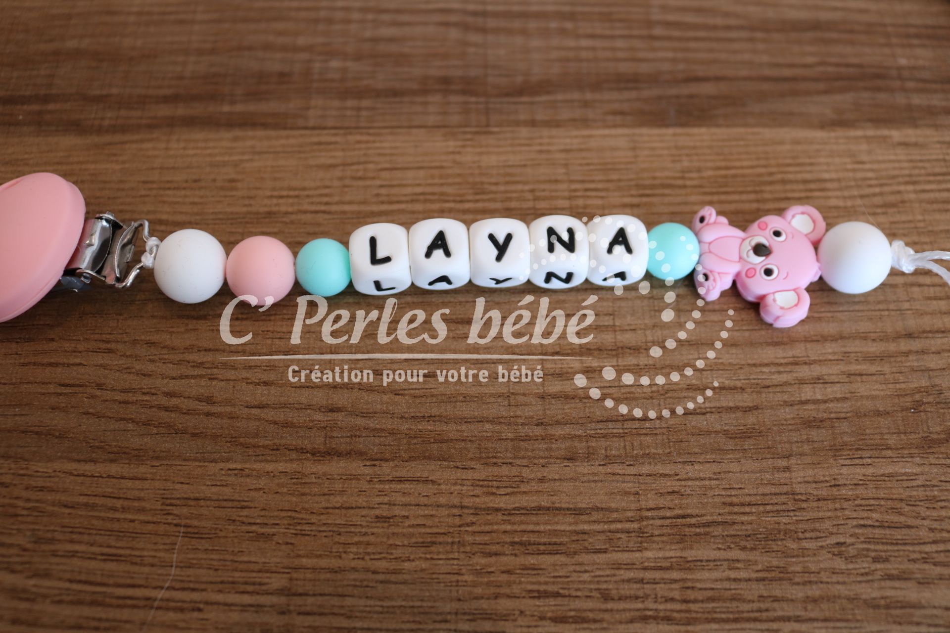 Attache tétine prénom koala