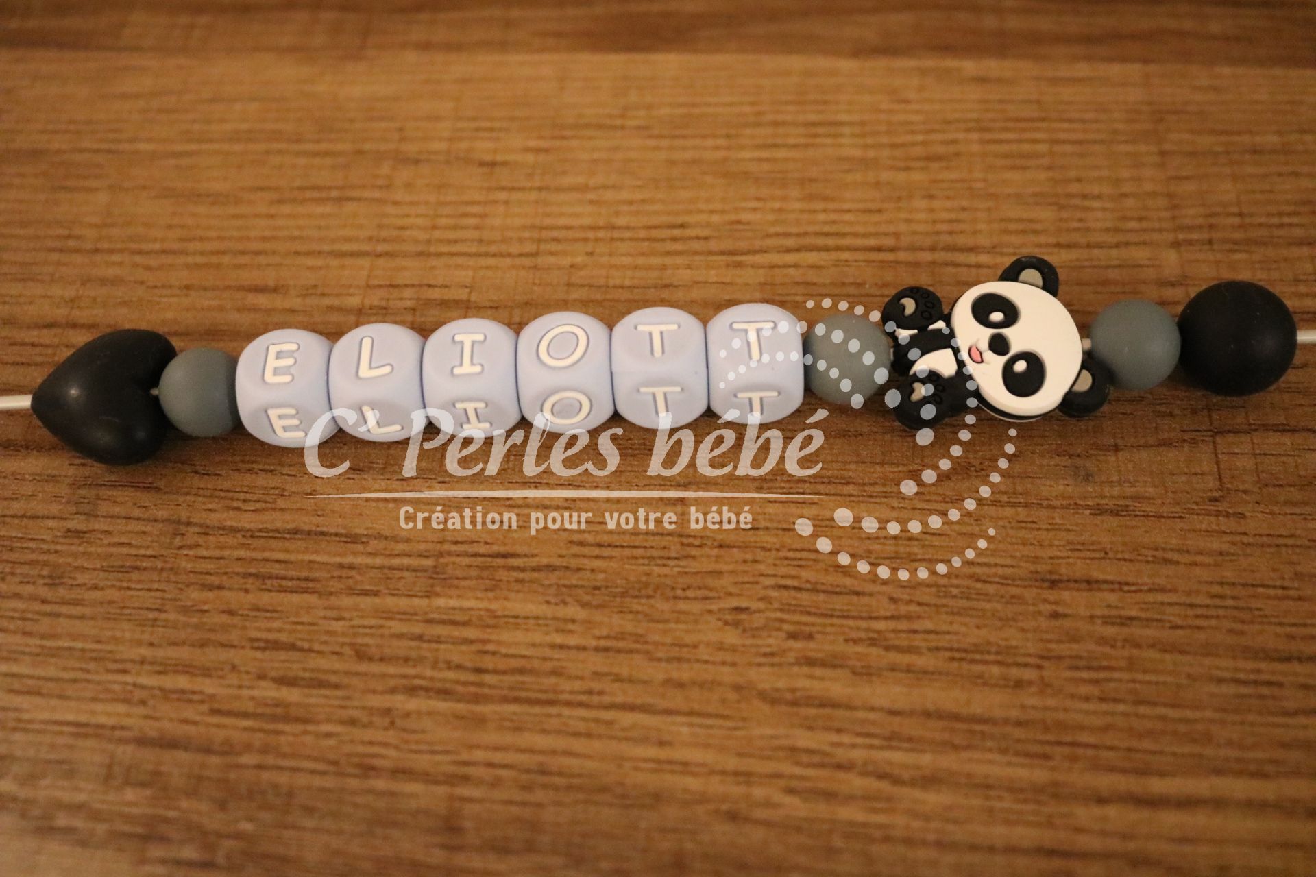Attache tétine panda prénom Attache tétine panda prénom