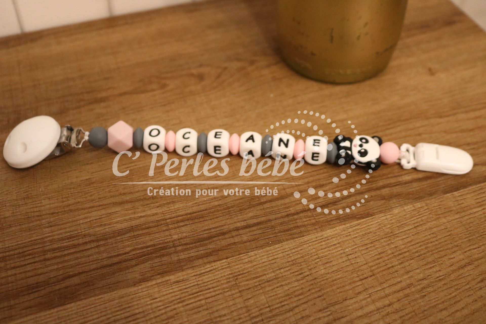 Accroche doudou prénom panda Accroche doudou prénom panda