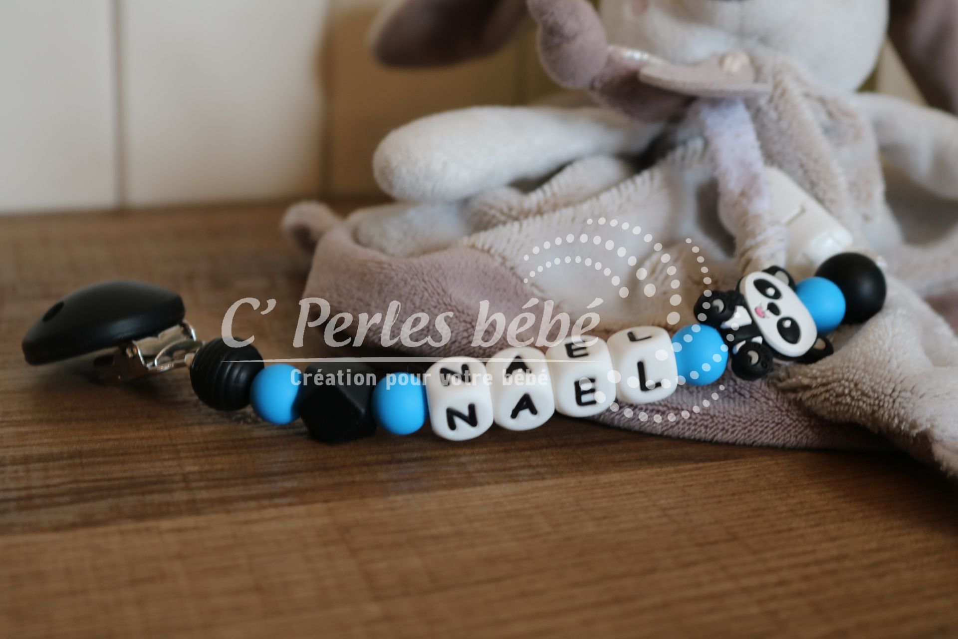 Attache doudou prénom panda Attache doudou prénom panda