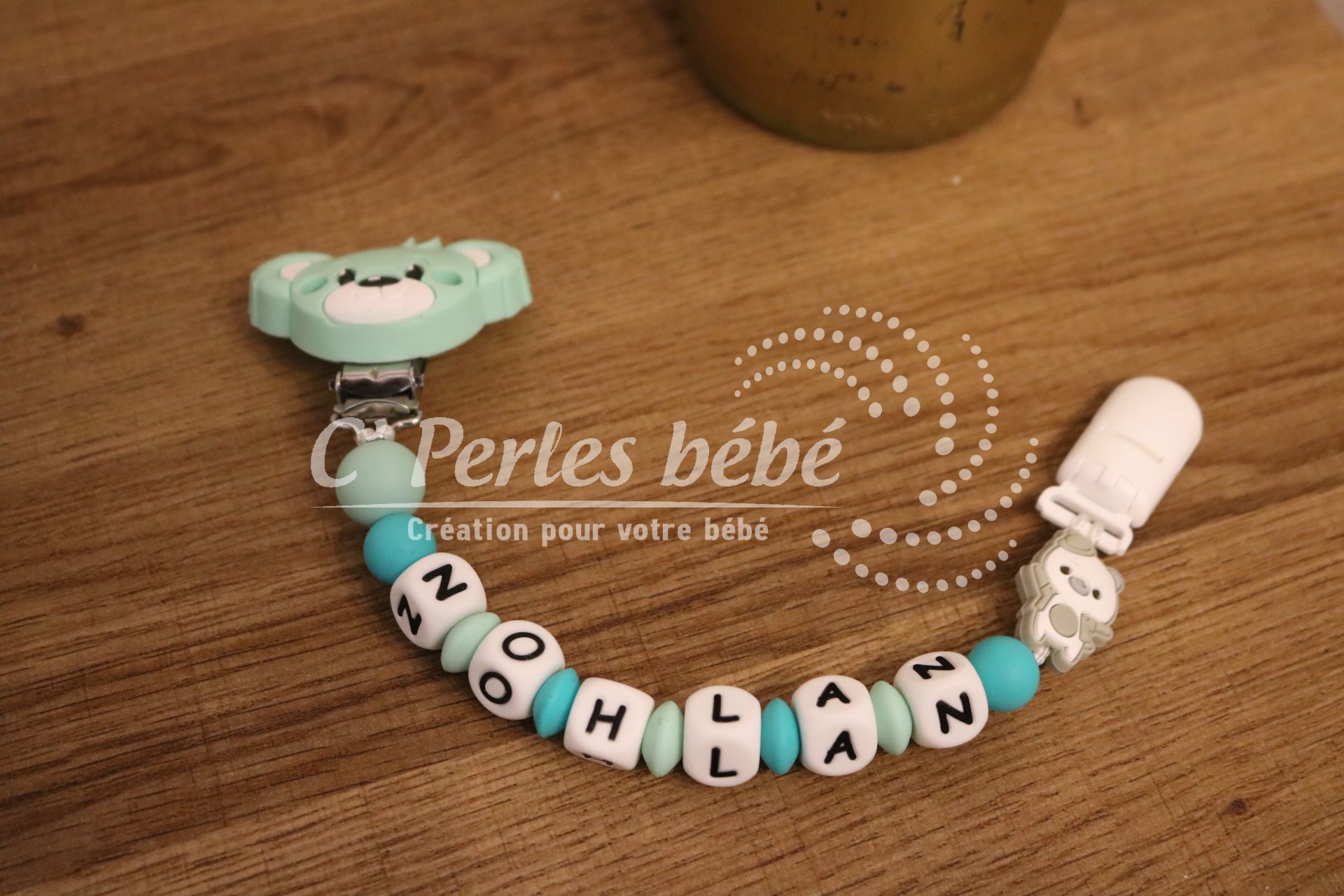 Attache doudou ours prénom