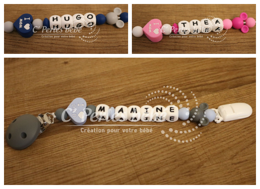 Attache doudou mickey personnalisé Attache doudou mickey personnalisé